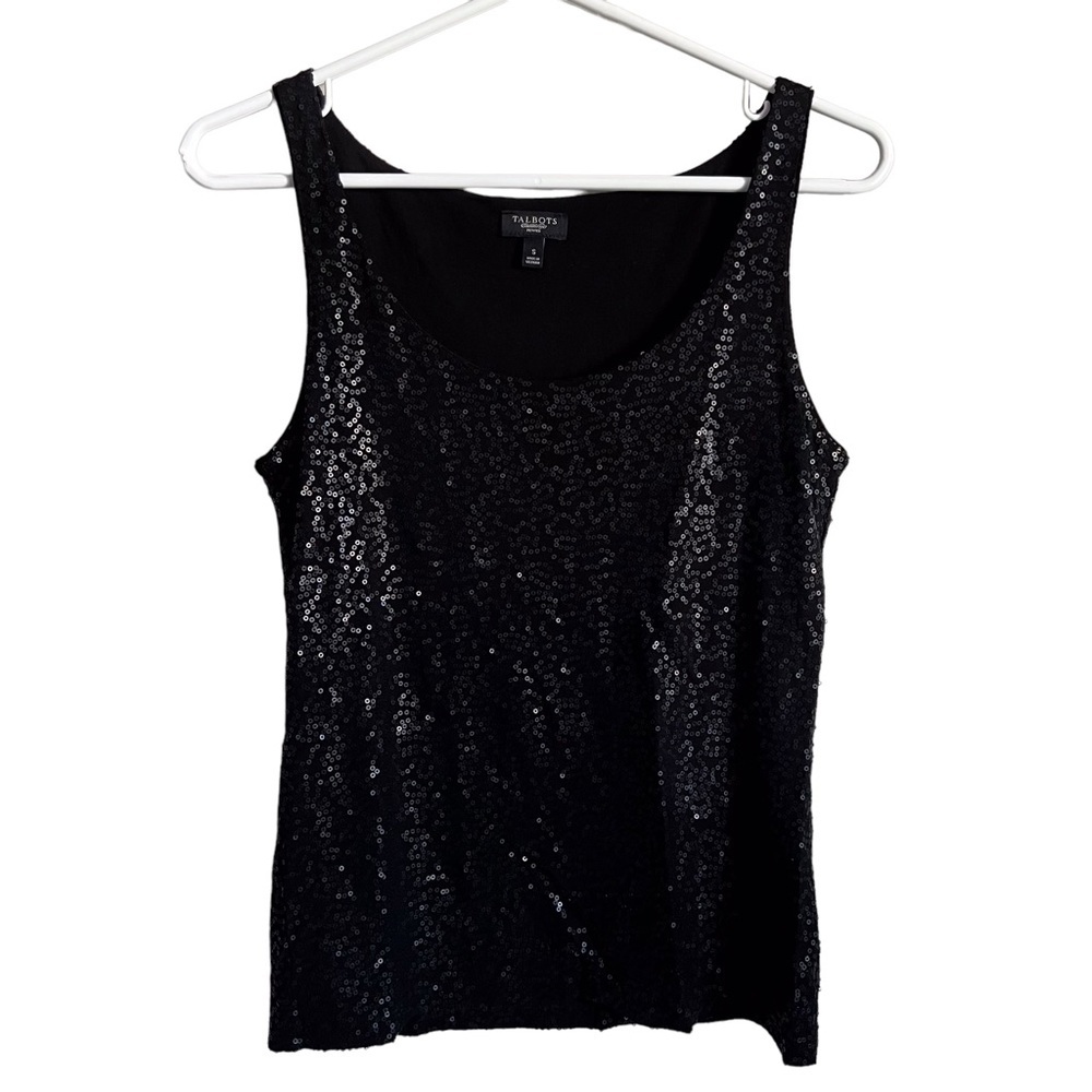 Talbots Black Sequin Tank Scoop Neck Fancy Date Night Neutral Women’s Small